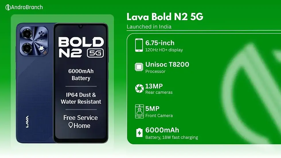 Lava Bold N2 5G Launched in India With 6,000mAh Battery, 120Hz Display and IP64 Protection
