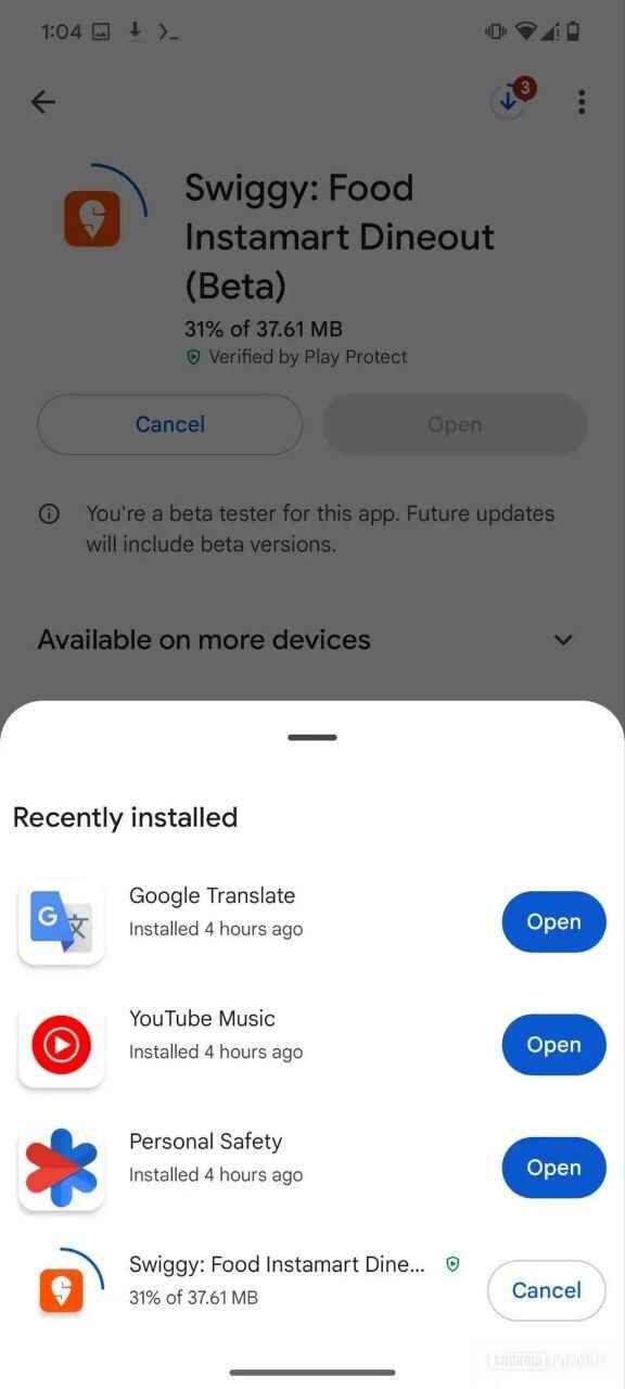 Recently Installed Apps in Google Play