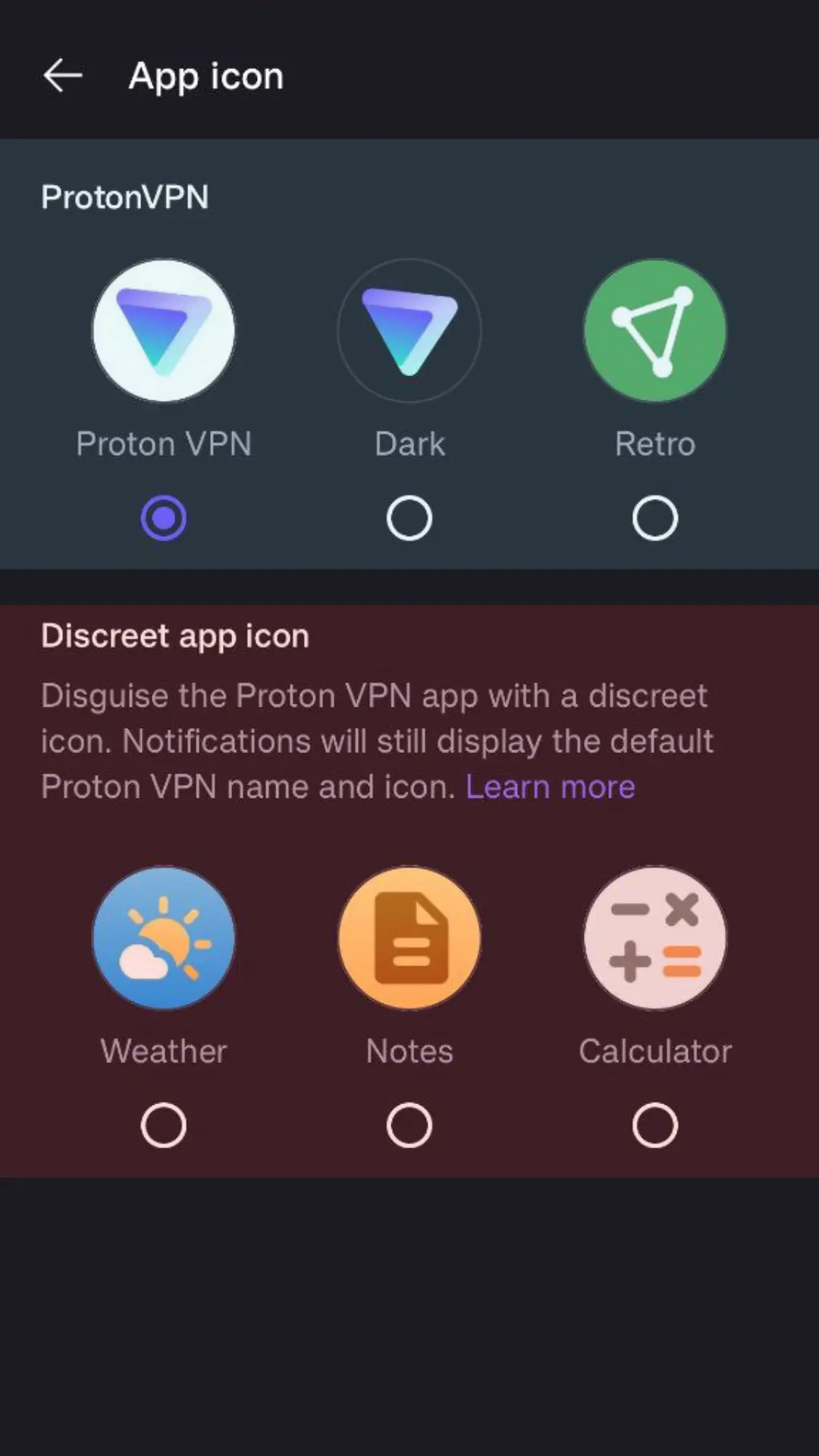 proton VPn change icon