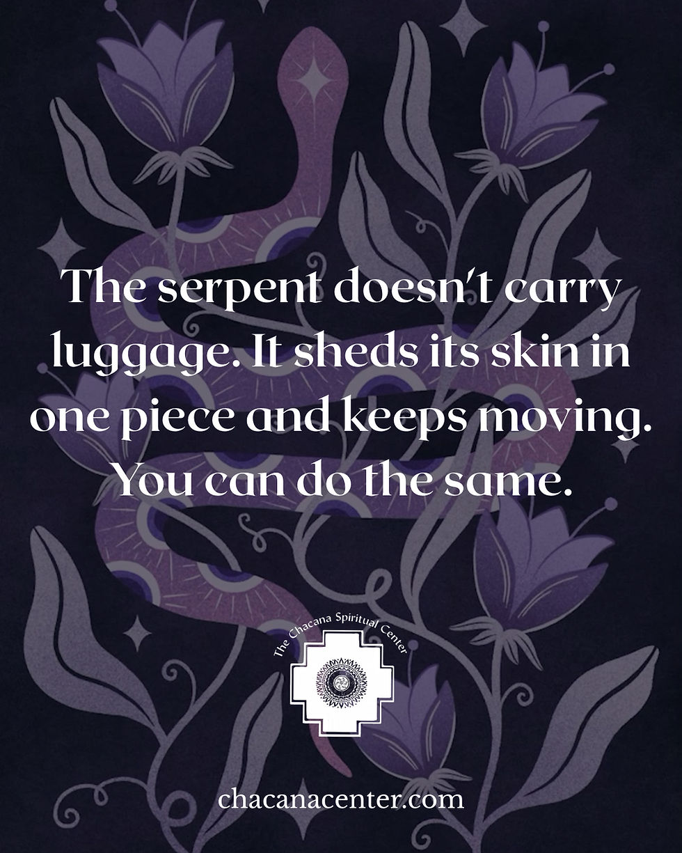 [Graphic Quote] "The serpent doesn't carry luggage. It sheds its skin in one piece and keeps moving. You can do the same." [Core Message] An inspirational message about releasing the past and emotional renewal, featuring a purple serpent intertwined with lilies. [Primary SEO Long-tail Keyword] How to release emotional baggage for spiritual transformation.