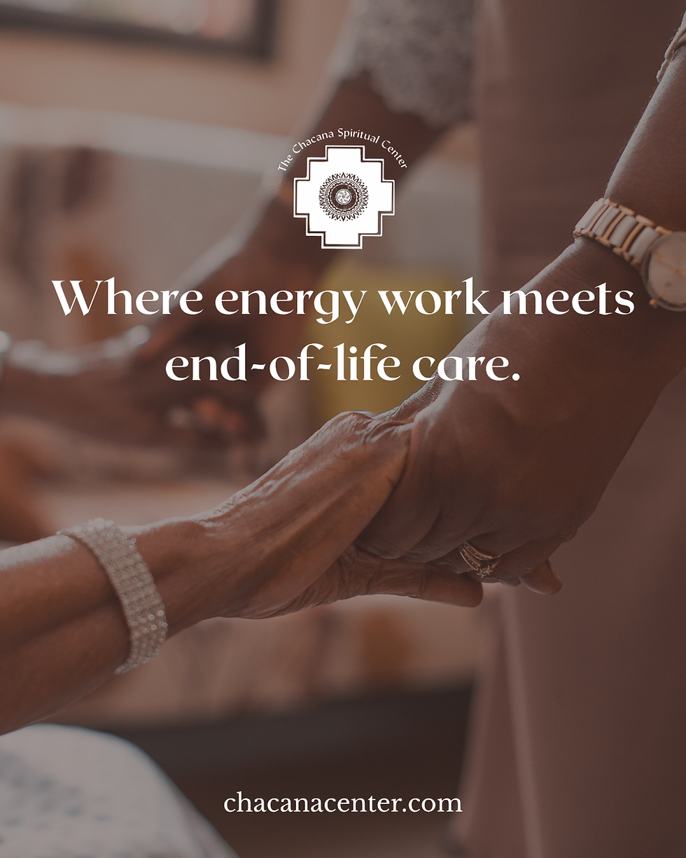 Two people clasping hands in a gesture of comfort and support, illustrating "Where energy work meets end-of-life care" from Chacana Spiritual Center's Reiki and Death Doula Training blog — Q'ero shamanic healing community, Melbourne, FL. chacanacenter.com