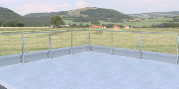Rendering eines Edelstahl-Balkongeländers mit Webnet-Füllung
