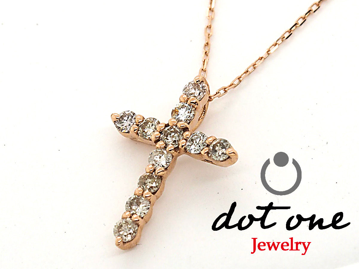 K18ピンクゴールド ダイヤモンド "クロス” ペンダントネック 0.2ct.