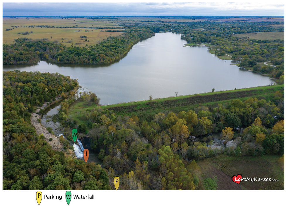 Aerial View of Lake and Waterfall
