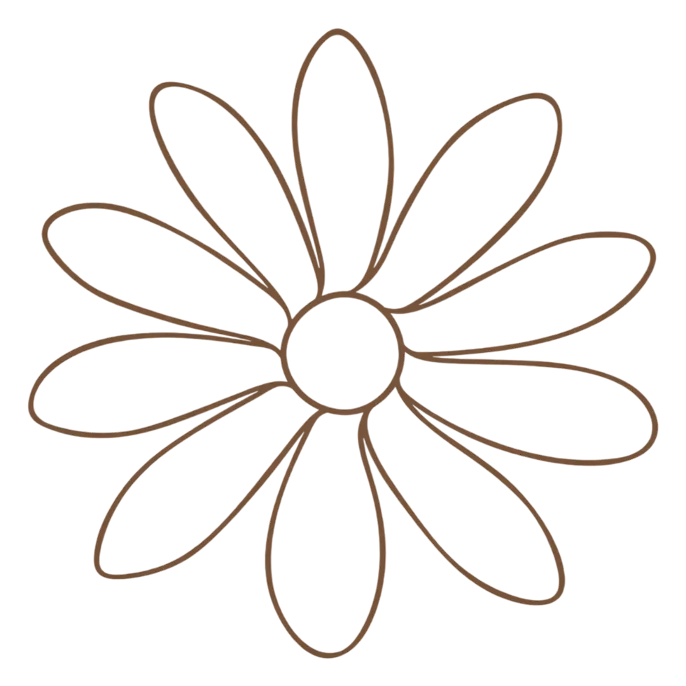 Digital illustration of a stylized flower with brown outlines on a black background. The design is simple and elegant.