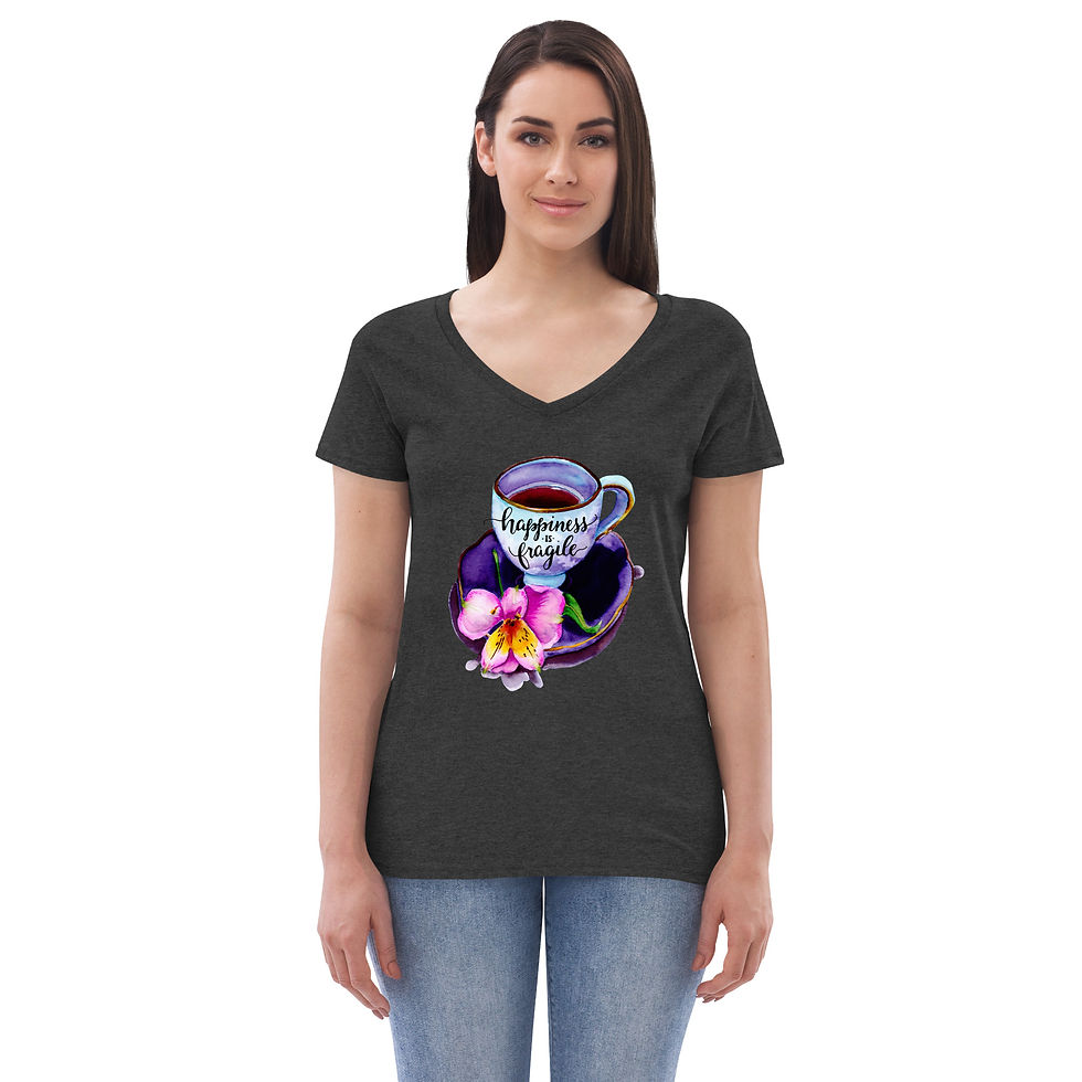 Thumbnail: Happiness Is Fragile Women’s recycled v-neck t-shirt