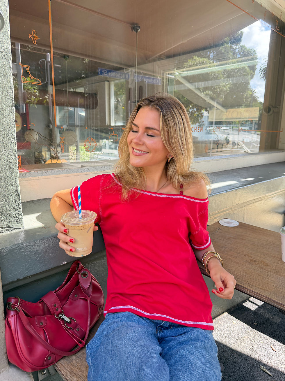 Thumbnail: Red off the shoulder tee 