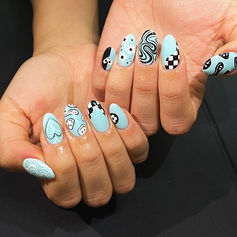 Blue gel nail manicure