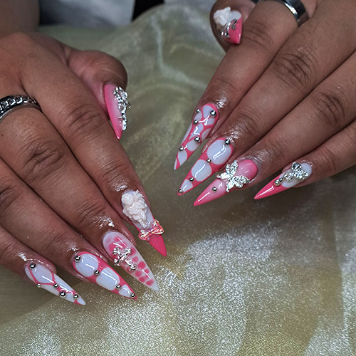 Long pink nail extensions