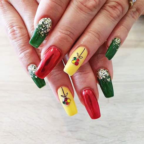 Christmas nails manicure with yellow