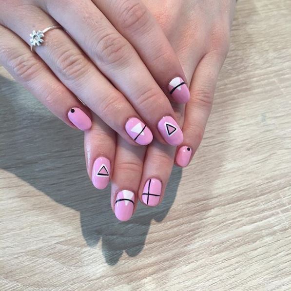 Geometric pink nail art
