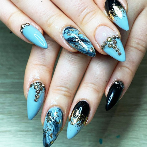 Blue marble nails
