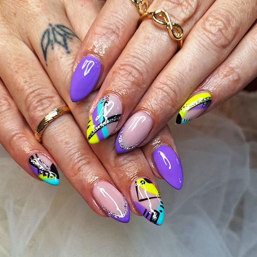 Colourful polygel nail art