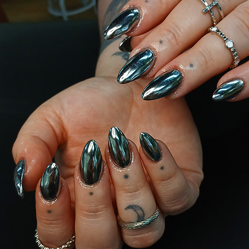 Silver glitter nail art