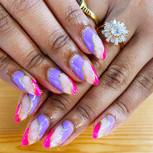 Purple glitter manicure