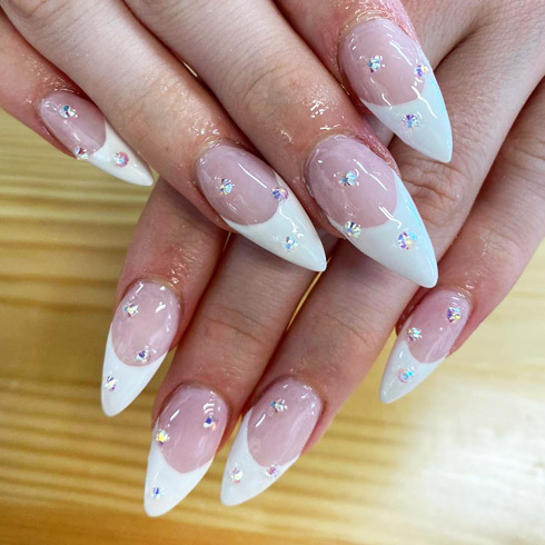 French tip nails with jewels