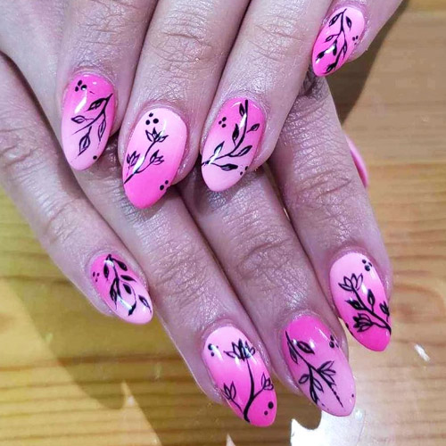 pink flowers builder gel nails