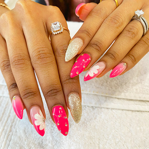 Pink glitter manicure