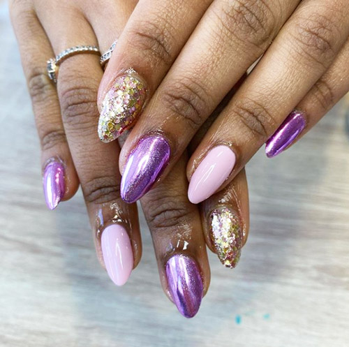 Purple glitter manicure