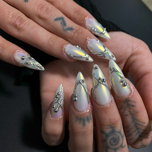 Silver glitter nail art manicure