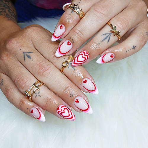 Pink nails with hearts