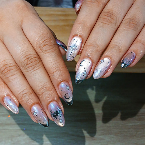 Manicure with glitter nail art