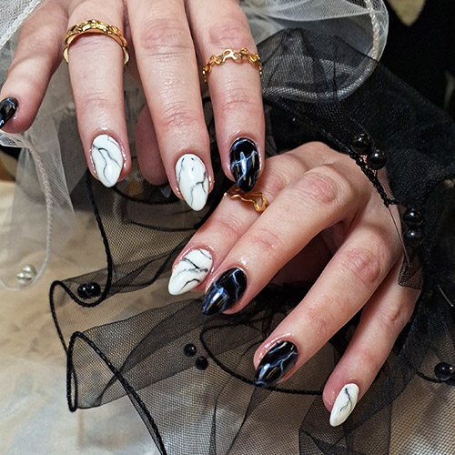 black and white marble nails