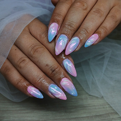 Pink and blue glitter nail art