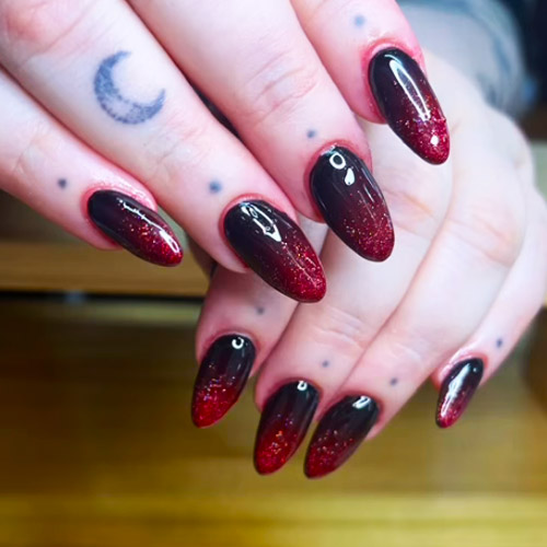 red and black apres x gel x ombre nails