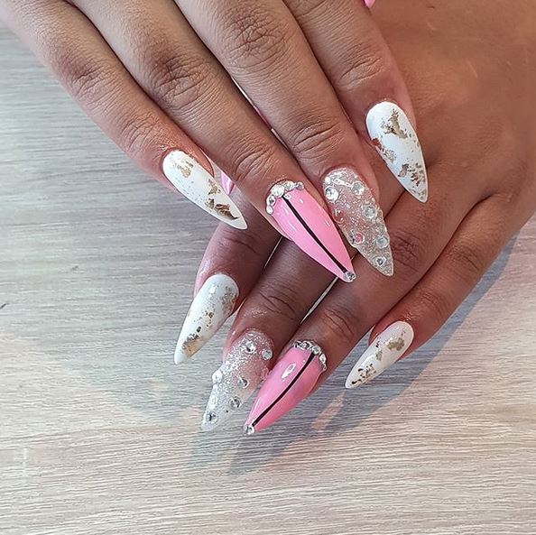 Pink acrylics nails with glitter