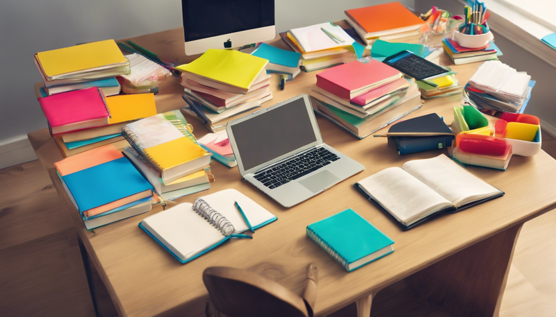 Books arranged on a desk next to an open laptop, representing a study or work environment.