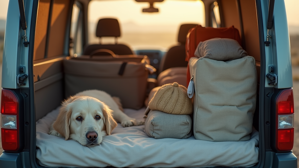 Close-up view of a packed camper van ready for a road trip