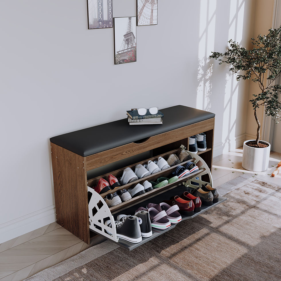 Thumbnail: Shoe Cabinet with Bench 3-Tier Storage, Foldable Shoe Rack Organizer with Seat f