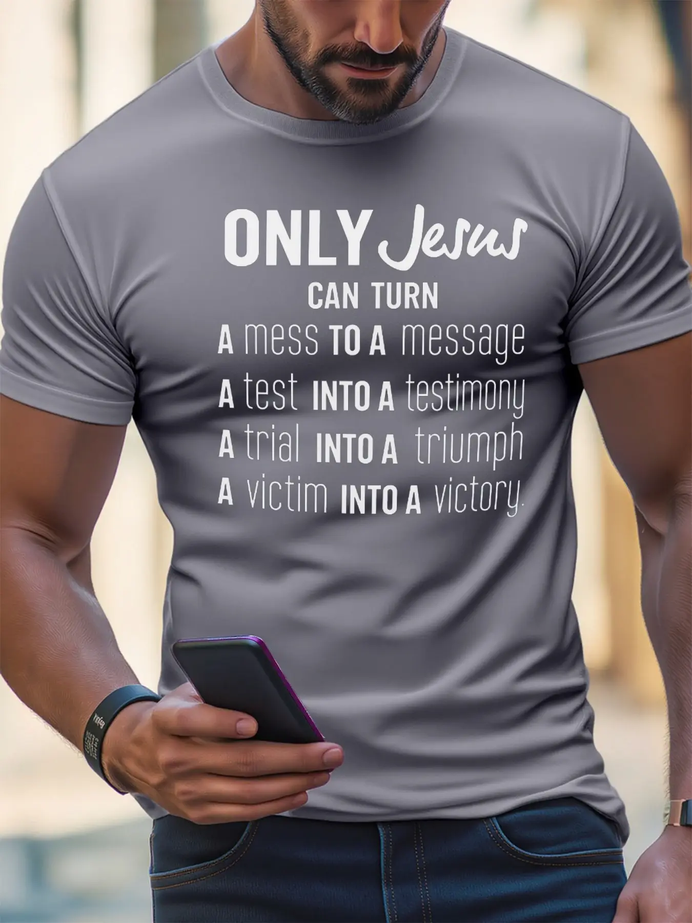 T Shirt Man Summer ONLY Jesus Christian Inspirational Print Casual Slim Fit Men'