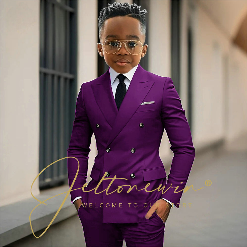 Thumbnail: Boy's Beige Suit Set Double Breasted Blazer Pants 2 Pieces Classic kids Wedding 