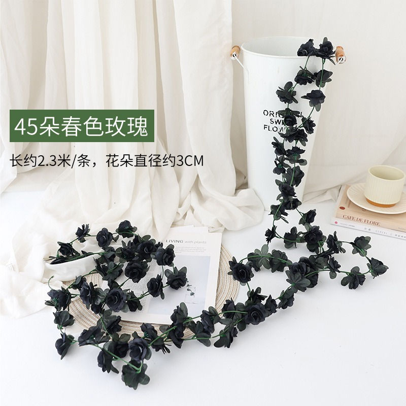 Thumbnail: Artificial Rose Vine Garland - Black Roses, Classic Elegant Fake Hanging Flowers