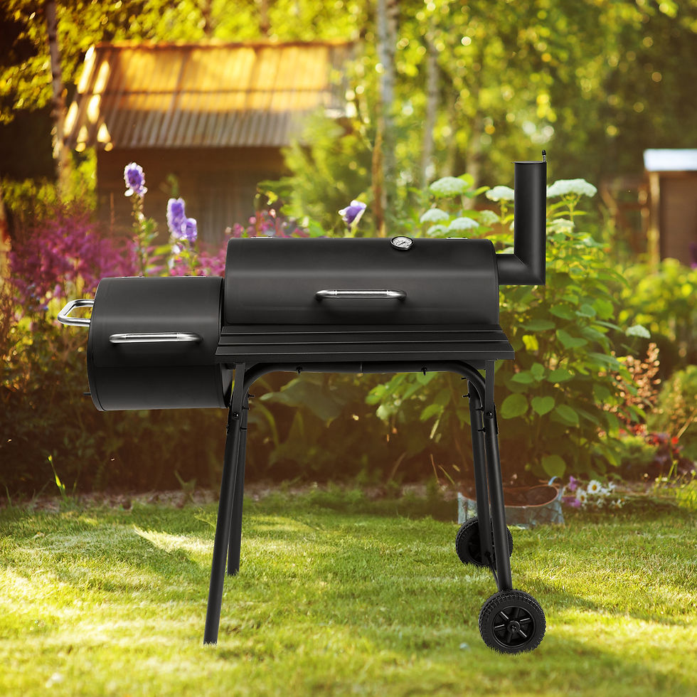 Thumbnail: All Metal Barrel Charcoal Offset Smoker Grill with Side Table & Wheels, Outdoor 
