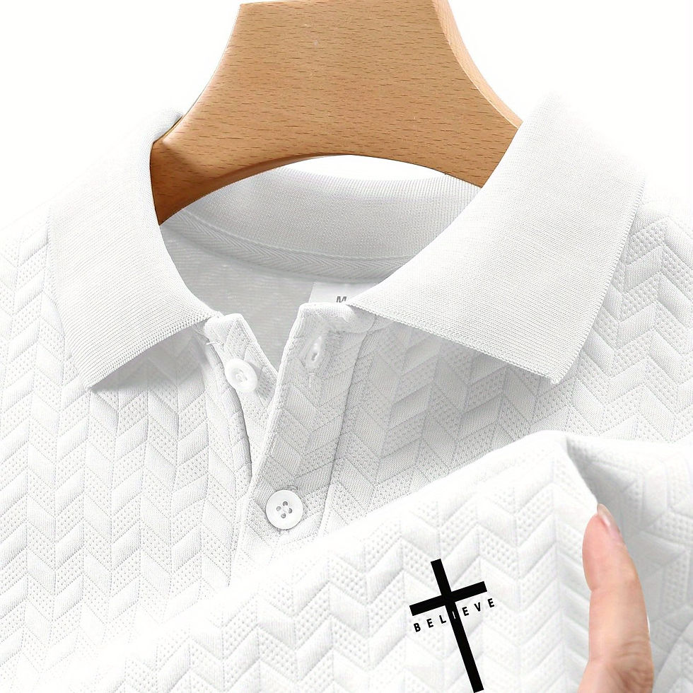 Thumbnail: Men'S Stylish Polo Shirt with Cross Elements Print, Featuring Short Sleeves And 