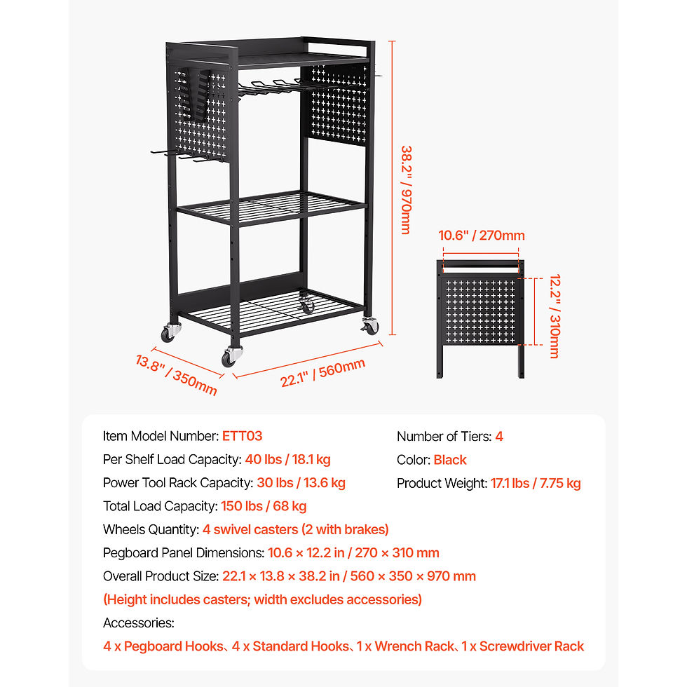 Thumbnail: SucceBuy 4-tier Rolling Tool Organizer Cart 150 lbs Garage Floor Stand Storage C