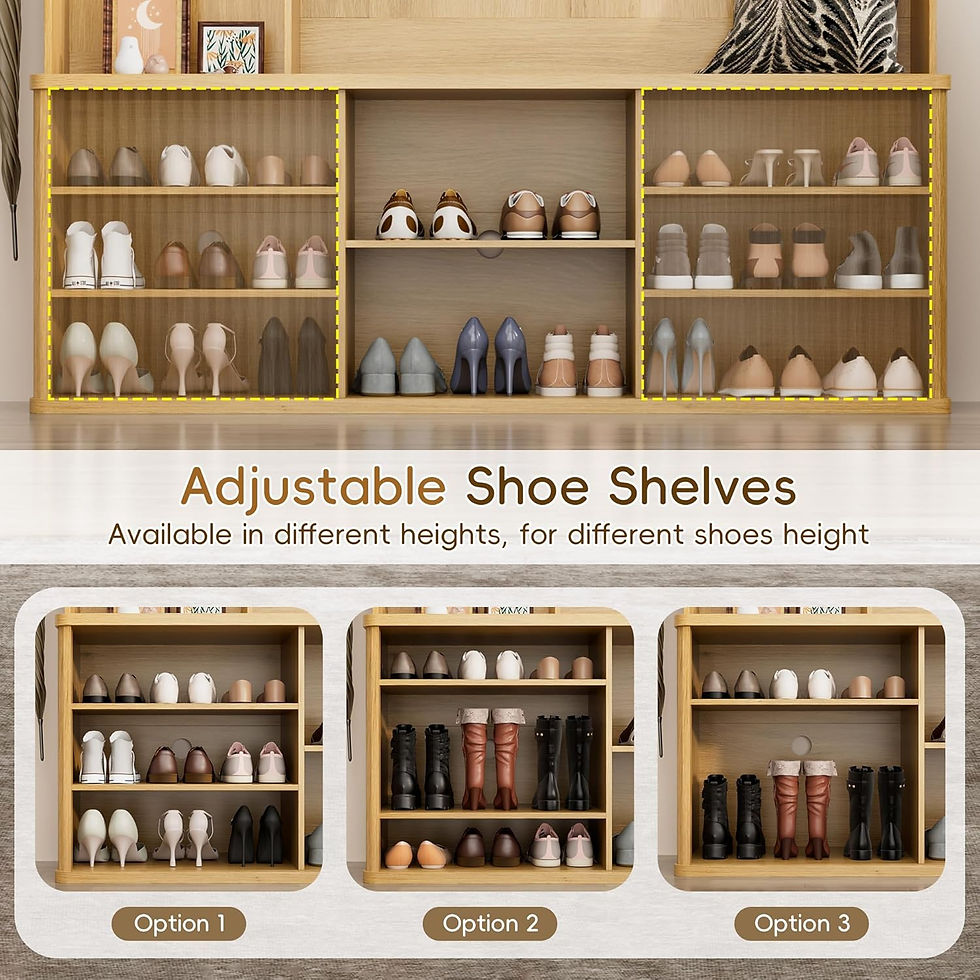 Thumbnail: 77"H 59"W Hall Tree with Bench and Shoe Storage, Entryway Bench with Coat Rack &