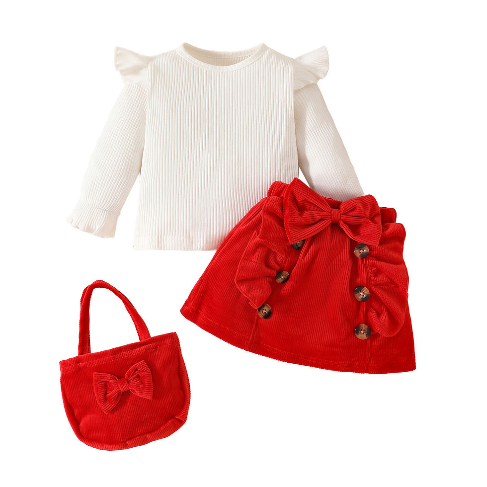 Fashion Baby Girls Clothes 0-3 Y Long Sleeve Top+Bow Corduroy Skirt+Small Bag 3P