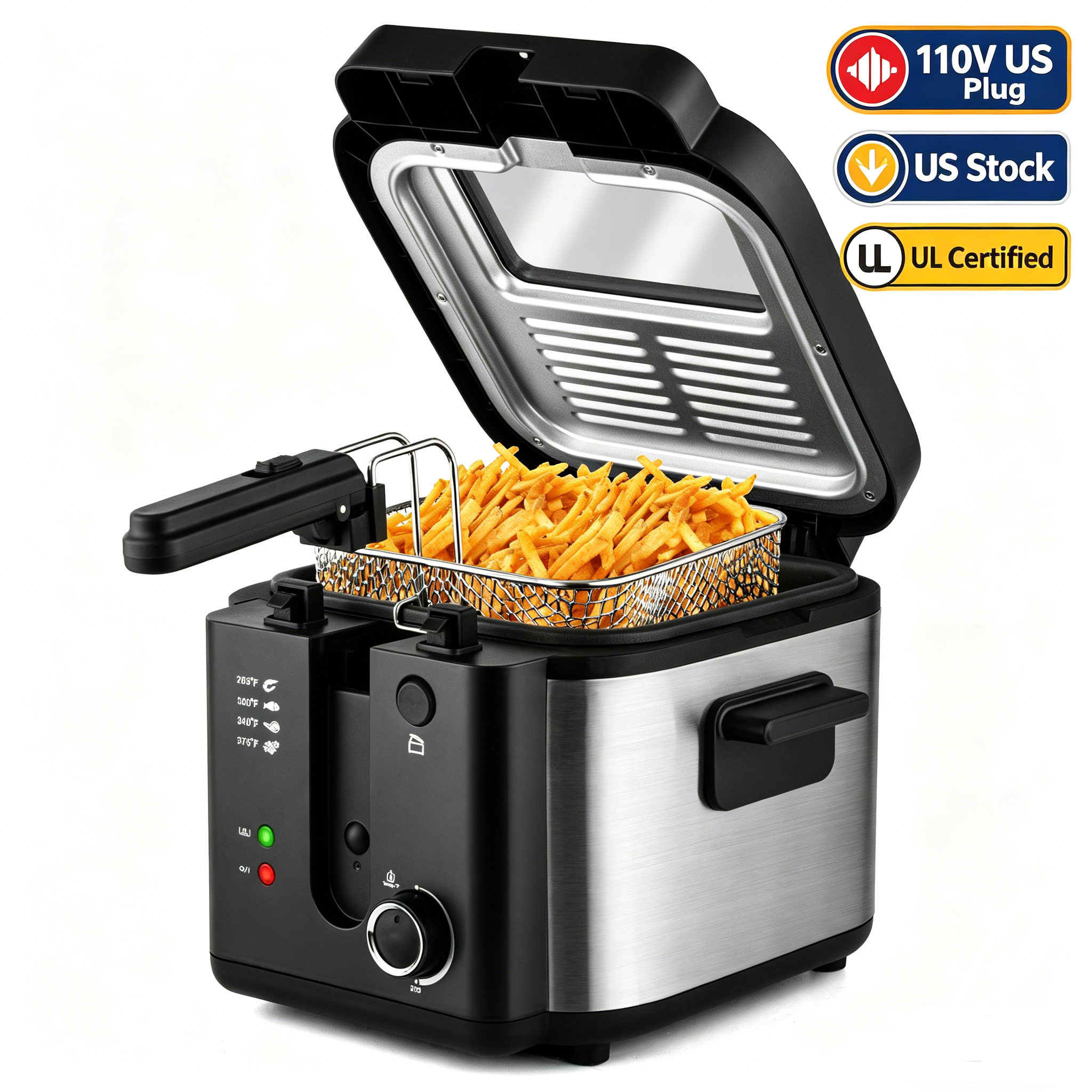 2.5L 1500W Electric Deep Fryer (US Plug) Large Capacity Countertop Home Fryer fo