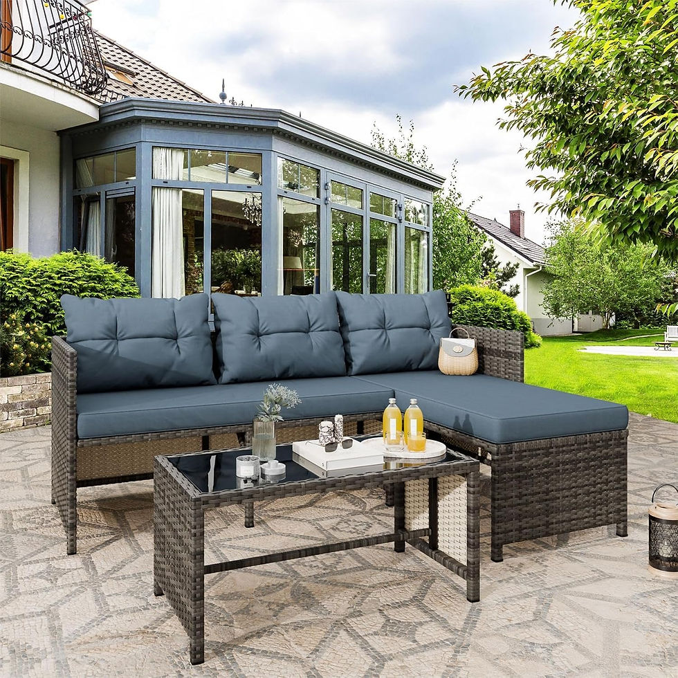 Thumbnail: 3 Piece All-Weather Wicker Patio Furniture Set Outdoor Sofa Couch Sectional Smal