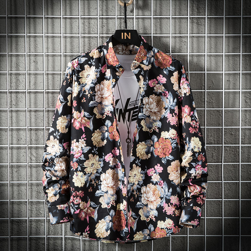 Thumbnail: Man's shirts Cotton Vintage clothes flowers shirt Korean clothing  men's fashion
