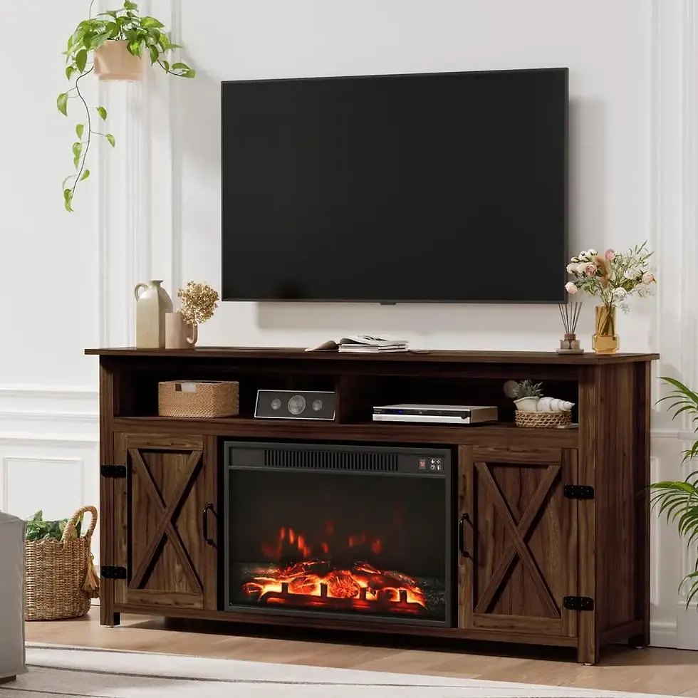 Thumbnail: Farmhouse Fireplace TV Stand for TVs Up to 65 Inch Highboy Entertainment Center 