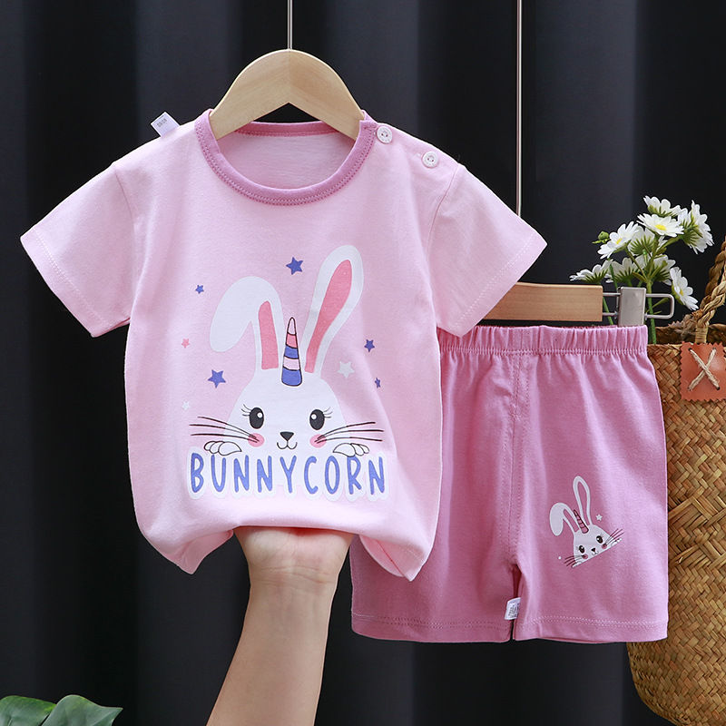 Thumbnail: Baby Girl Summer Outfit Set Short Sleeve T-shirt And Shorts Children's Clothing 
