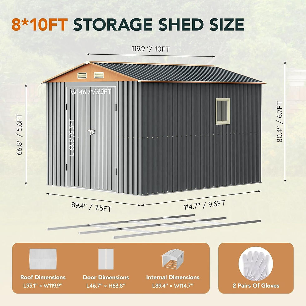 Thumbnail: 10×8FT Steel Outdoor Storage Shed With Floor Frame, Vents, Lockable Doors & Win