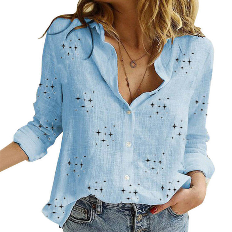 Thumbnail: Elegant Cotton Linen Shirts Women Casual Solid Button Lapel Blouses Shirts Autum