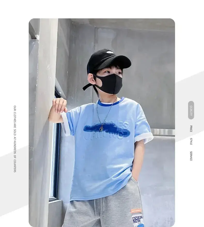 Thumbnail: Boys Loose Casual Sets Summer Teen Gradient T-shirts+Shorts 2Pcs Big Kids Sport 