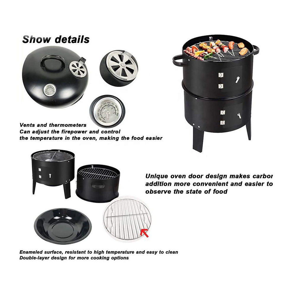Thumbnail: 3-Tier Charcoal Smoker Grill, Outdoor & Home Hanging BBQ Smoker, Portable Barbec